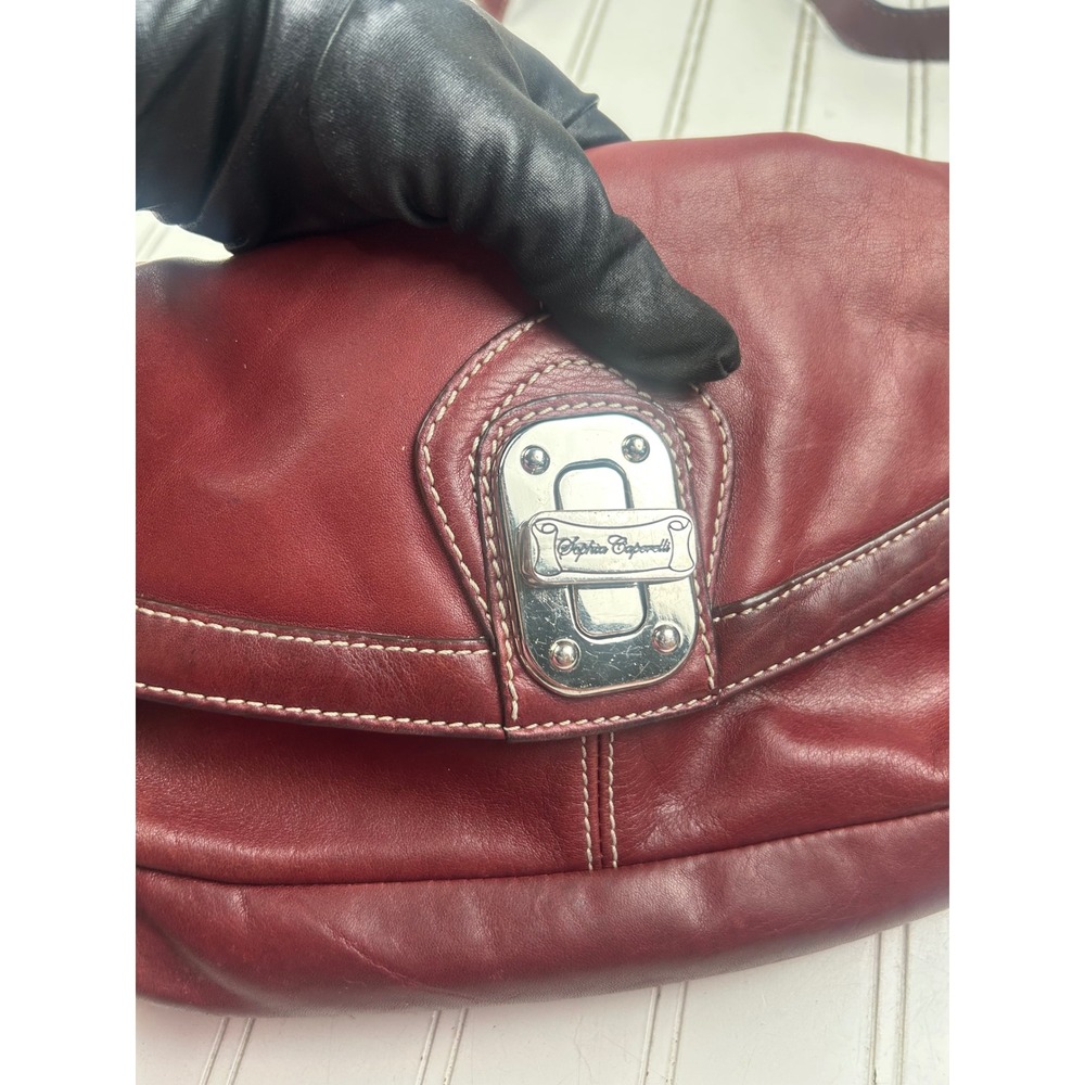 Sophia Caperelli Vintage Y2K 2000's Red Genuine Leather Small Shoulder Handbag - Picture 11 of 14